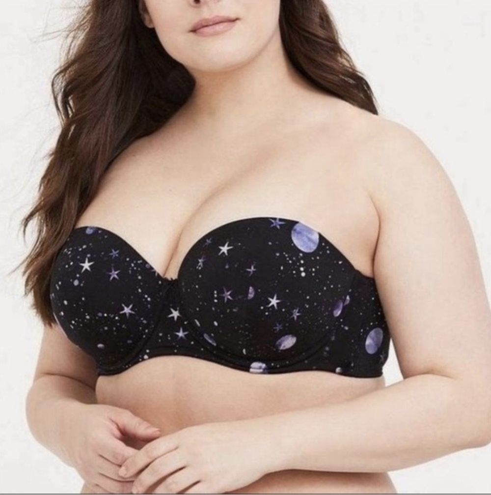 Torrid,Women's Black Strapless Bra with Starry Design, Size 46D